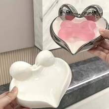 White Heart-Shaped Soap Dish, Fashionable Unique High-End Luxury, White Hole-Free Design, Moisture-Proof Drainage, Bathroom Sink Soap Holder, Moisture-Proof Soap Storage Rack For Home Use - A - View 6