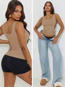 Áo camisole định hình không đường may dành cho nữ, nâng mông và thon gọn eo, thích hợp cho thể thao và tập luyện mùa hè. - Lạc đà - Xem 5