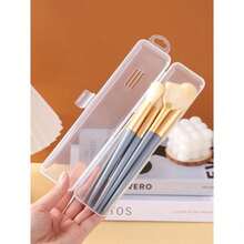 1pc Portable Makeup Brush Holder, Clear Makeup Brush Case, Cosmetic Storage, Storage Box, Makeup Organizer, With Lid Portable Makeup Brush Holder, Dust-Proof Travel Case, Suitable For Eyeshadow, Eyebrow Pencil And Makeup Tools, Makeup Brush Rack - Clear - View 4