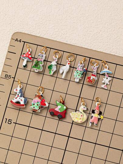 1Pc Colorful Drip Oil Pet Pendant Accessories Contains Pattern Elements Such As Trojan Horse, Car, Little Fox, Mushroom, Swan Rabbit, Little Mouse, Little Bear, Rooster, Rabbit, Etc. 14k Copper Material Suitable For Daily Bag Decoration Accessories Charm Women's Jewelry Necklace Pendant Accessories Bracelet Pendant Accessories Phone Chain Pendant Accessories Keychain Decoration Pendant Accessories