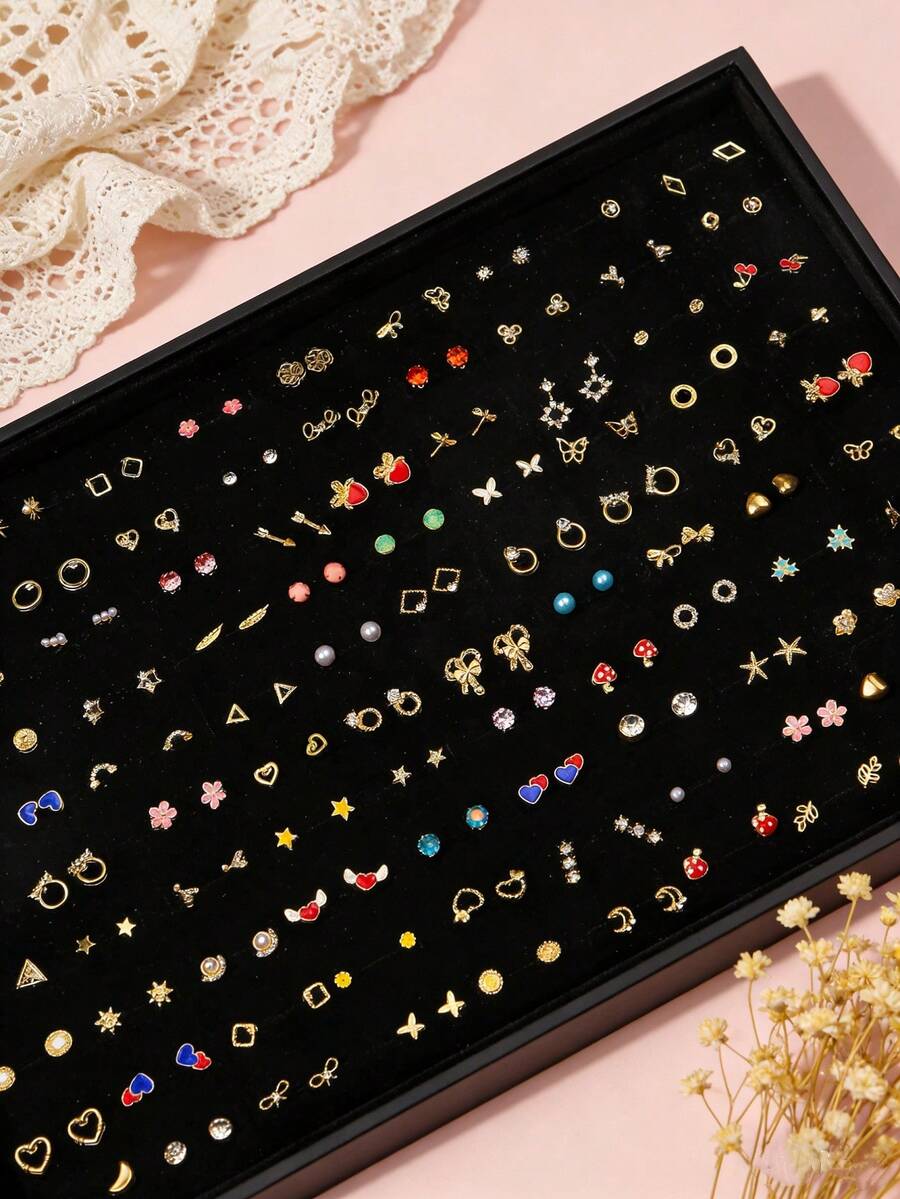 Set de 7 piezas de aretes de moda minimalistas con perlas falsas y cristales en forma de lazo y corazón, un regalo de joyería versátil para niñas, regalo de cumpleaños