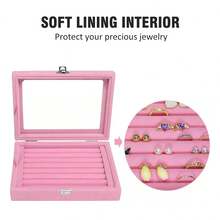 2pcs 7-Slot Velvet Jewelry Earring Storage Box With Transparent Lid, Jewelry Display Tray - Multicolor - View 3