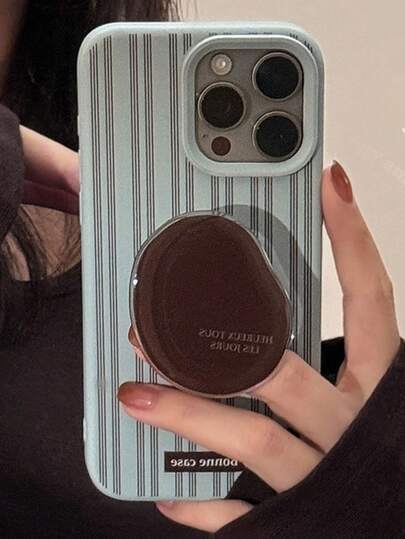 1pc Classic Green & Brown Striped Phone Case + Coffee Bean Decor Stand, Elegant Phone Case, Suitable For Holiday Self-Use Or Gift To Friends, Fits 17 Pro Max, Phone Case, Phone Accessories, Phone Protective Cover, Fits 17 Air 16 15 14 13 Pro Max Plus