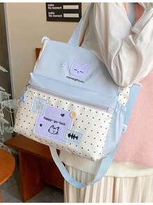 Minimalist Polka Dot Single Shoulder Bag, Fashionable Casual Messenger Bag, Large Capacity, School/College Style - Baby Blue - View 12