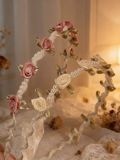 وشاح رأس جديد فرنسي فاخر بزهرة ثلاثية الأبعاد مع شريط، إكسسوار أزياء جميل، شريط شعر مضفر، مناسب للصيف والاستخدام اليومي والسفر وعطلات الشاطئ