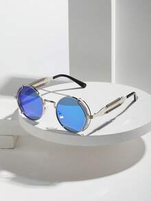 1副男士圆形金属蒸汽朋克未来主义时尚眼镜，适合音乐节和日常穿搭 - 圓形 - 查看 4