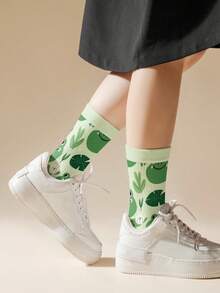 1 Đôi tất dài đến bắp chân, họa tiết ếch hoạt hình dễ thương, in kỹ thuật số 360 độ, đa năng. - Nhiều màu - Xem 6