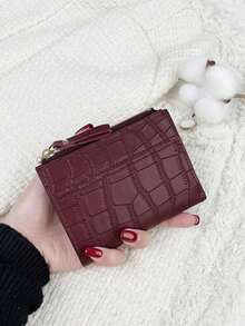 SOUTHLAND&KANGAROO Burgundy Bag Charry Red Bag Wine Red Bag,Letter Detail Fold Over Small Wallet Pocket Wallet Small Purse Bifold Slim Women Wallet Lightweight Portable Credit Card Key Case Short Wallet Cute Modern Fashion - 白色 - 查看 4