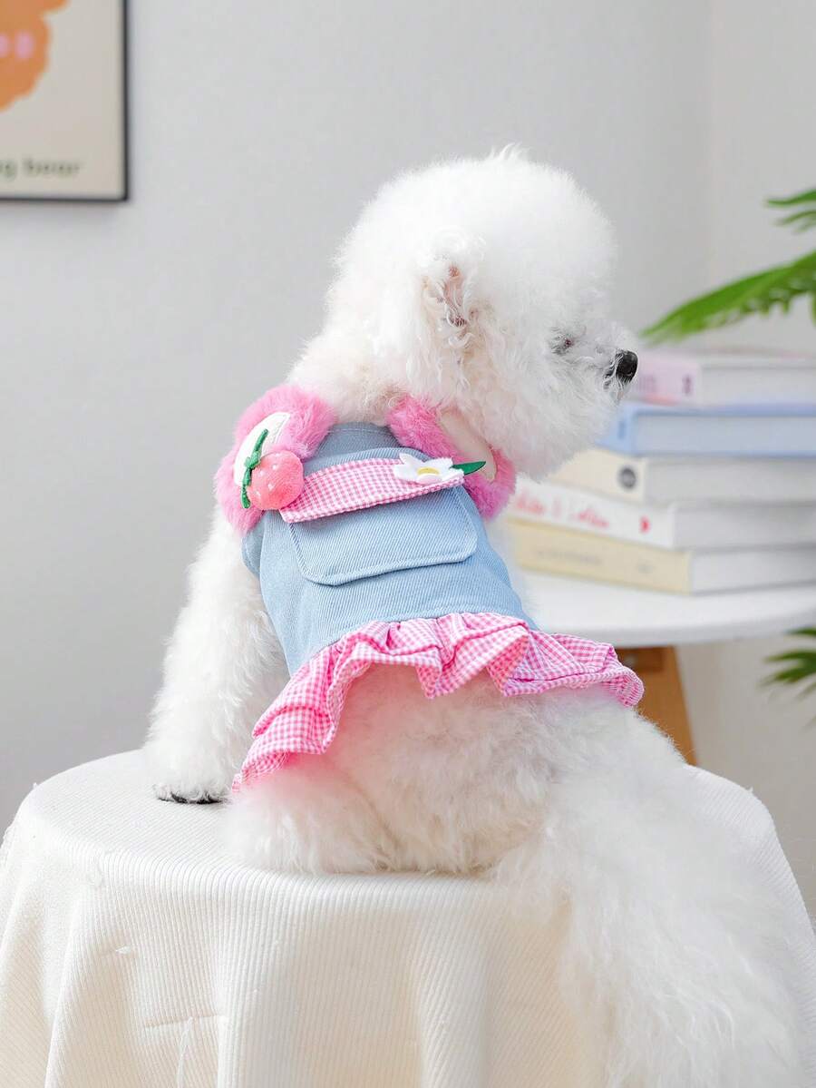 PETCIRCLE 1 bộ quần áo cho thú cưng: Váy công chúa kiểu dáng thường ngày cho chó nhỏ - Váy hoa dâu tây - Màu xanh lam - Xem 1