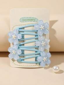 Set Of5 Girls' Blue, Sweet, And Cute Crystal-Clear Cherry Blossom BB Clips-Perfect For Spring And Everyday Styling - Multicolor - View 4