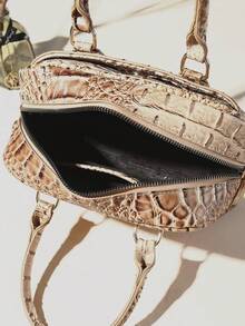 WOLFDIARY Crocodile Pattern Handbag, Elegant Cross-Body Bag, Multi-Compartmer Zipper Women's Bag Suitable For Daily Use - Khaki - View 5