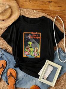 Camiseta de hombre 100% algodón, camiseta de mujer con estampado Don T Talk Strangers, camiseta divertida Geek Alien Sci Fi Retro Kids StrangerS Hawkins ThIng Hugs, camiseta de algodón con ilustración inspirada en StrangerS Hawkins ThIng, camiseta  StrangerS Style Up Side Down ThIngs, Mike, Lucas, Eleven, Dustin, Demodogs, Hawkins Indiana Fans, camisetas exquisitas, camiseta de vacaciones - StrangerS Hawkins ThIng  Pattern, camiseta de algodón casual con cuello redondo, StrangerSthIngS, camiseta gráfica, camisetas, regalos para el Día de San Valentín, ropa de verano. - Negro - Ver 1