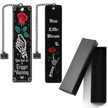 1/2pcs Gothic Romantic Stainless Steel Bookmark Gift Set, Creative Dark Romantic Skeleton Hand Holding Rose Bookmark, Perfect Holiday Gift For Dark Romantic Readers, Book Lovers And Gothic Enthusiasts - One Size Fits All - View 2