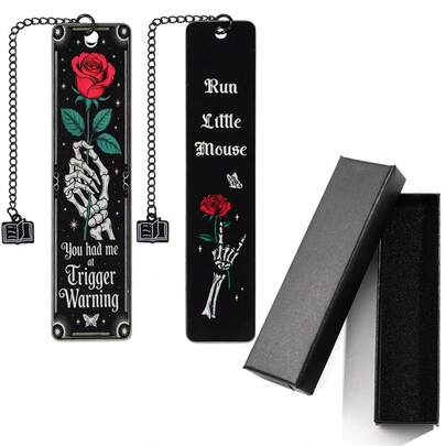 1/2pcs Gothic Romantic Stainless Steel Bookmark Gift Set, Creative Dark Romantic Skeleton Hand Holding Rose Bookmark, Perfect Holiday Gift For Dark Romantic Readers, Book Lovers And Gothic Enthusiasts
