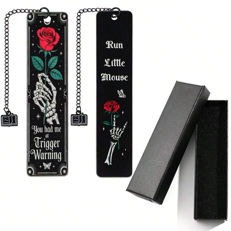 1/2pcs Gothic Romantic Stainless Steel Bookmark Gift Set, Creative Dark Romantic Skeleton Hand Holding Rose Bookmark, Perfect Holiday Gift For Dark Romantic Readers, Book Lovers And Gothic Enthusiasts