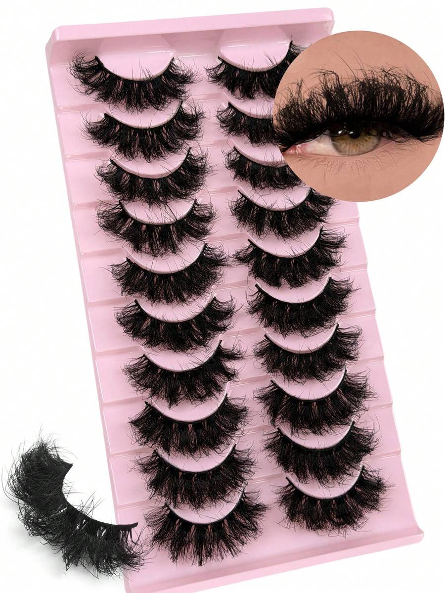10 Pairs 8D Fluffy False Eyelashes Wispy Volume Lashes 3D Volume Strip Lashes D Curl False Eyelashes Thick Fake Eyelash Soft Curly Eyelashes