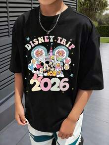 Disney 1PC Authorized Cartoon Couple Short Sleeved T-Shirt, Cartoon Collection Pattern Couple Printed T-Shirt, Very Suitable For Family Travel And Vacation. This Is A New 2026 Short Sleeved T-Shirt, An Ideal Choice For Mother's Day, Suitable For Both Men And Women. Made Of High-Quality Pure Cotton, Comfortable And Breathable All Year Round. Exquisite Design Is The Preferred Gift - 男人 - 查看 2