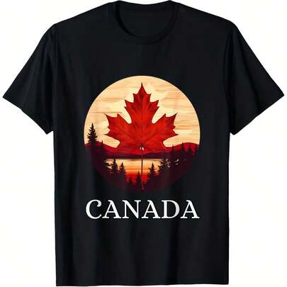 Canada Maple Leaf T-Shirt-100% Fit Casual Round Neck Tee With Iconic Canadian Symbol, Loose Fit For Year-Round Wear-Ideal Gift For Parents, Friends (Black) Unisex Can Versatile Women's T-Shirt – Perfect For Canada's Holidays Everyday Wear,Canada's Favorite Women's T-Shirt – Ideal For Easter, Victoria Day Everyday Fashion