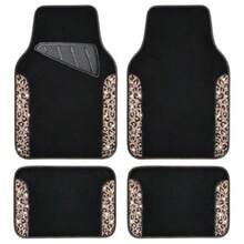 Bling Diamond Car Floor Mats Shining Rhinestone Carpet Sparkly Glitter Crystal With Anti-Slip PVC Heel Pad Waterproof Universal Fit Automotive SUV Sedan Van Cute Girl Women 4pcs Gold Leopard - Gold Leopard - View 8