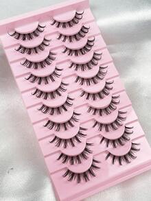 10 Pairs Manga Lashes Faux Mink Eyelashes Natural Full False Eyelashes Volumized Cat Eye Lashes Cosplay Travel Essentials Makeup - Black - View 7