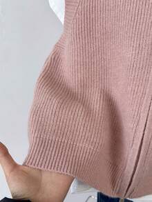 秋冬新款罗纹针织背心，咖啡色，无袖，双拉链，休闲通勤叠穿必备粉色 - 粉色 - 查看 3