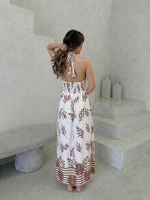 Sedessea Women's Leaf Print Split Design Casual Party Dress Summer Elegant - Multicolor - View 3