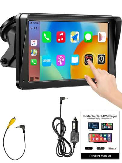 7-Inch Wireless Apple CarPlay And Android Auto Player, Bluetooth Hands-Free/Screen Mirroring/Navigation/Voice Control/TF Card/AUX, Suitable For Cars, Trucks, SUVs