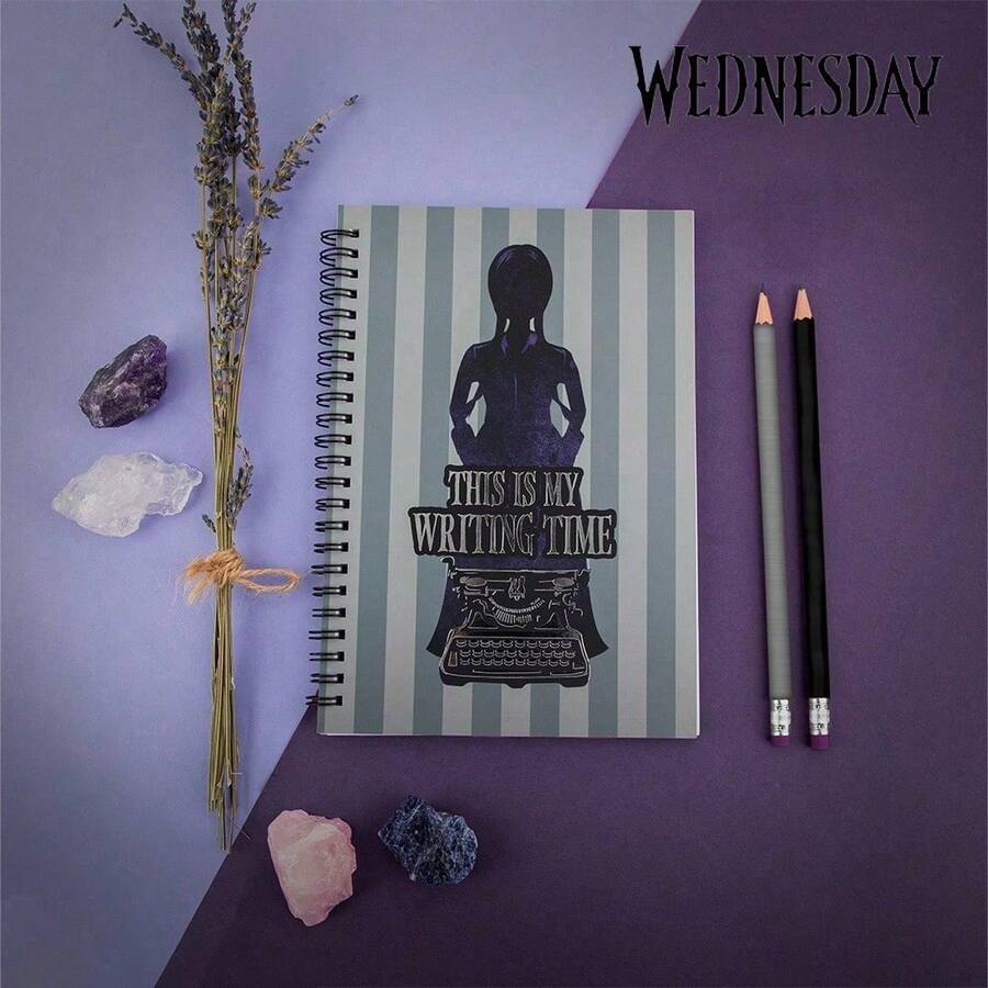 MGM 1pc Official "Wednesday" Notebook, Wednesday Addams Dark Academy Theme Design, Eternal Night Academy Gothic Aesthetic Diary, Suitable For Writing, Drawing And Daily Recording, High-Quality Stationery For Study And Office, Durable Collectible Notebook, Suitable For Students, Creators And Fans, Birthday Party Gift - Addams - View 1