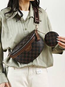 2pcs/Set Fashionable Floral Pattern Waist Bag With Coin Purse - Brown - View 5