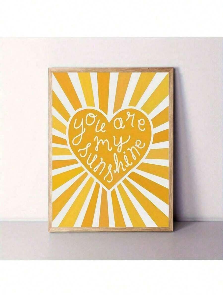 1pc "You Are My Sunshine" Bright Yellow Heart Shape Pattern Canvas Wall Art, Cheerful Decorative Poster Suitable For Home, Bedroom, Kitchen, Living Room, Bathroom, Office, Cafe | Playful Frameless Art Piece For Room & Wall Decor