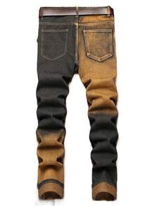 Men's Ripped Jeans Regular Fit Distressed Straight Leg Stacked Biker Fashion Comfort Denim Pants - Đen/Cam - Xem 2
