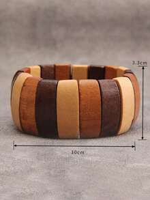1pc Bohemia Style Literary Retro Elastic Wood Beaded Bracelet For Women, Gradient Brown, Random Color - Coffee - View 6