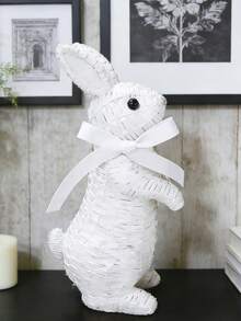 Resin Woven Texture Rabbit Figurine Set (With White Ribbon) - Adorable Rabbit Design, Suitable For Placing On Living Room Shelves, Patio Tables, And Vanity, Creating A Warm And Charming Atmosphere, A Fashionable Indoor And Outdoor Decorative Accessory. Easter Decor, Easter Gift - 1PC - View 8