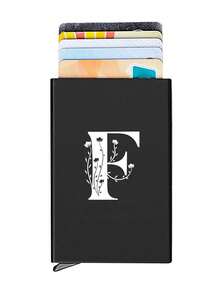 1pc Personalized Laser Engraved 26 Letter Name Card Holder, Aluminum Credit Card Case, Anti-Magnetic RFID Wallet With Auto Pop-Up Card Slot - Black - View 30