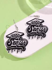 1 Pair Unique Creative Graffiti Painted 2026 SENIOR White Pearlescent Acrylic Earrings, Fashionable Personalized Earrings Suitable For Graduation Party Wear - Multicolor - View 5