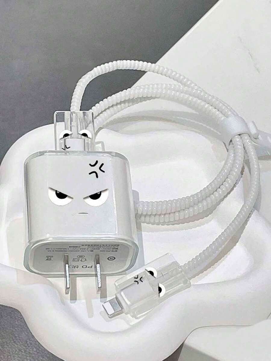 5件套愤怒表情TPU极简保护壳套装，兼容苹果20W快充、数据线、14 Pro Max - 彩色 - 查看 1