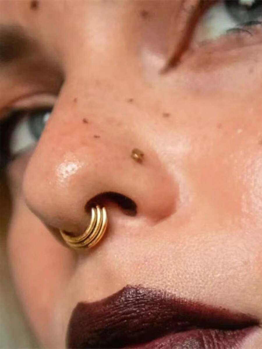 1 pieza Pendiente de clip para nariz/oreja de aro triple de acero inoxidable 316L, adecuado para uso diario o festivales de música