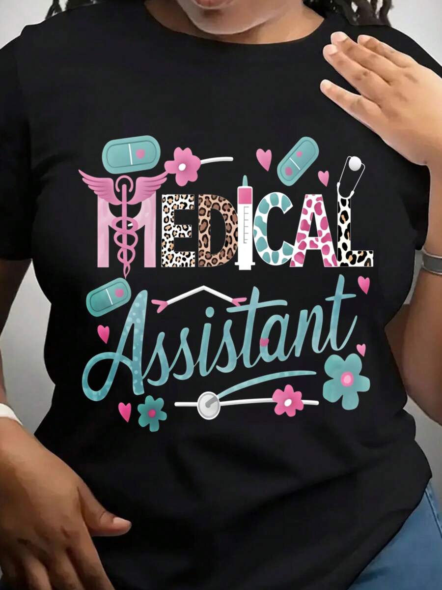 Medical Assistant Career Pride Shirt With Caduceus And Medical Symbols For Healthcare Professionals, 220g - màu đen - Xem 1