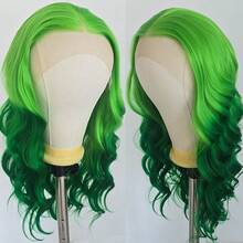 渐变绿色长卷发合成纤维假发，13x4蕾丝前假发，耐热自然发际线，适合日常佩戴和角色扮演 - 彩色 - 查看 5