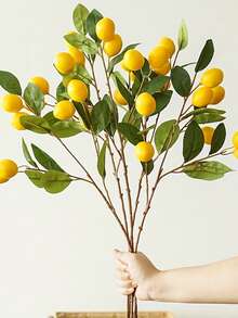 1/3/6PCS Artificial Lemon Branches With Green Leaves, 27.1'' Artificial Plant With 6 Bright Yellow Lemon Fruits, No Maintenance Artificial Flower For DIY Wedding Party Garden Home Decoration, Indoor Outdoor Spring Summer Decor, Modern Nordic Style - Multicolor - View 3