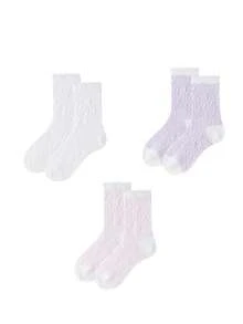 Annil [7A Kháng khuẩn] Bộ 5 đôi tất thể thao không đường may dành cho học sinh, bé trai và bé gái, có lỗ tai, dài đến giữa bắp chân. - Sự kết hợp 01 (Trắng + Hồng + Tím) - Xem 2