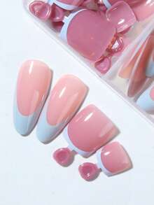 48pcs Nail Set - Glossy Acrylic Material, Includes 24pcs Almond-Shaped Fingernails And 24pcs Toenails, Full Coverage, Elegant French Manicure Design, Suitable For Women And Girls, Can Be Used For Nail Salon Or DIY Home Manicure - Multicolor - View 6