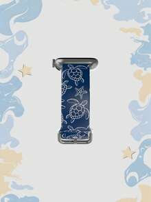 1条海军蓝海龟海星图案柔软弹性透气替换表带，适用于三星、荣耀智能手表，尺寸可选38mm、40mm、41mm、42mm、46mm、45mm、44mm、49mm；时尚休闲硅胶表带，兼容苹果手表Ultra SE/11/10/9/8/7/6/5/4/3/2/1 - 彩色 - 查看 4