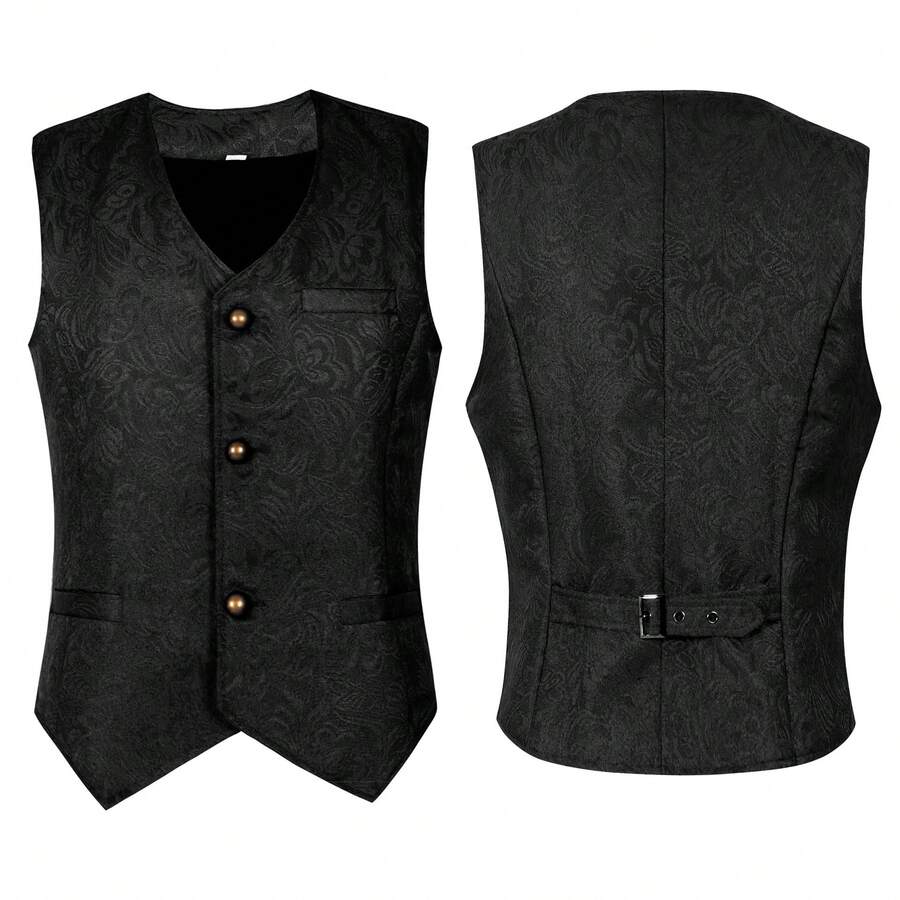 Men Accessory Sets - Short Jacquard Vest, Black - View 1