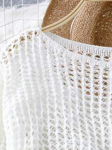 女士春夏镂空度假沙滩休闲宽松针织套头罩衫 - 白色 - 查看 4