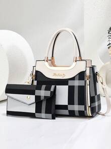 2pcs Plaid Print Retro Tote Bag, Multifunctional Large Capacity Crossbody Bag, Fashion Design, New Stylish Women Small Square Bag Handbag Shoulder Bag Versatile Casual Large Capacity Shoulder Crossbody Bag Suitable For Travel Shopping, New Elegant Women Tote Shoulder Crossbody Bag Versatile Casual Luxury Large Capacity Shoulder Crossbody Bag, Fashion Gift For Valentine's Day - Multicolor - View 8
