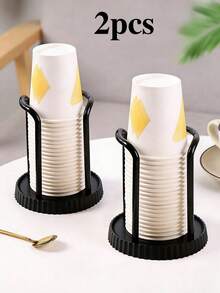 1/2pcs Disposable Paper Cup Holder, Plastic Material Paper Cup Dispensers, Countertop Coffee Cup Organizers, Multifunctional Cup Storage Shelf, Household Coffee Tea Cup Holder, Mouthwash Rinsing Cup Holders, Suitable For Kitchen, Living Room, Office, Bathroom Paper Cup Storage, Kitchen Storage Rack, Kitchen Gadgets, Kitchen Accessories (White, Black) - Black - View 9