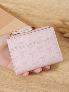 SOUTHLAND&KANGAROO Burgundy Bag Charry Red Bag Wine Red Bag,Letter Detail Fold Over Small Wallet Pocket Wallet Small Purse Bifold Slim Women Wallet Lightweight Portable Credit Card Key Case Short Wallet Cute Modern Fashion - 粉色 - 查看 13