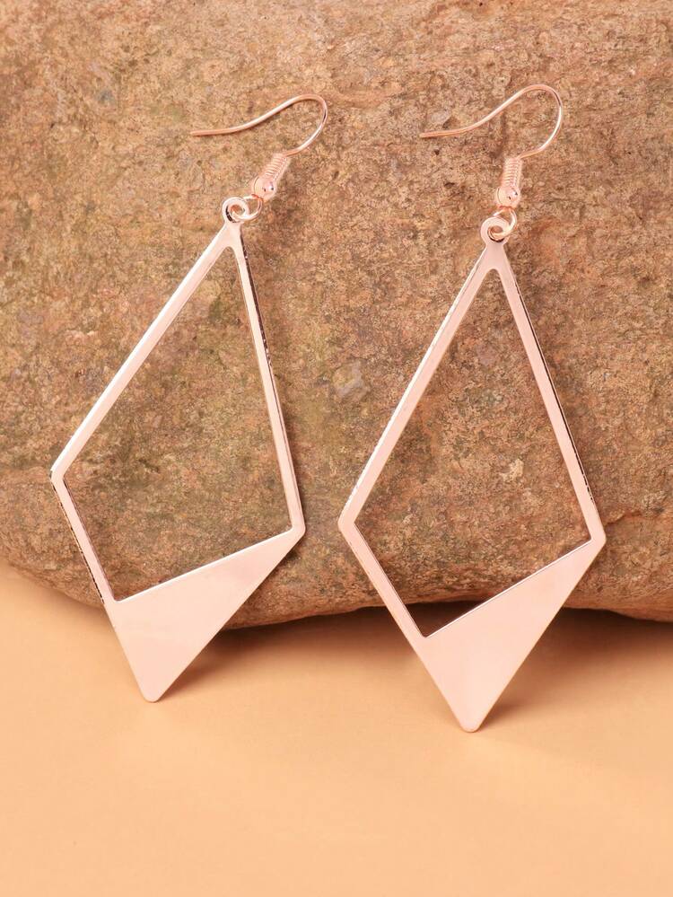 1 Pair Rose Gold Geometric Hollow Diamond Pendant Earrings, Women's Fashion Minimalist Lightweight Rose Gold Earrings