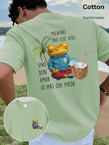 Herren Sommer- und Herbst-Baumwoll-T-Shirt mit Frosch-Muster, geeignet für den Alltag, Streetwear, Urlaub, Lässig und Sport - hellgrün - Übersicht 2